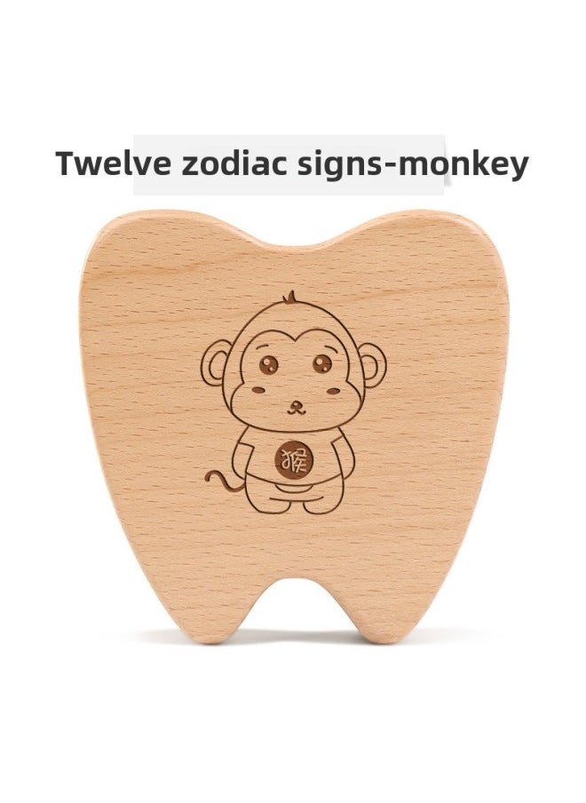 Generic - Wooden Teeth Commemorative Box Boys And Girls Fetal Hair Children's Collection Box Baby's Teeth Replacement Storage Box-Color:Y Handsome Dog Teeth-monkey - Image 1
