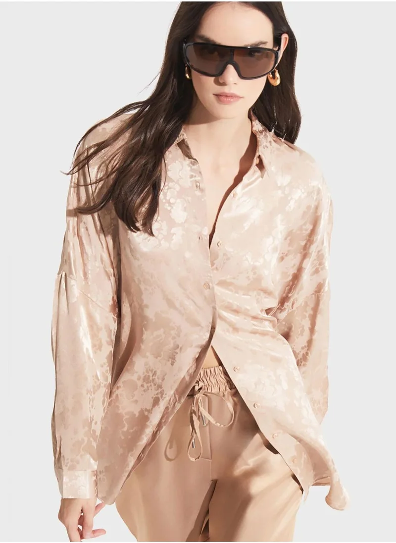 JUNE Patterened Button Down Shirt