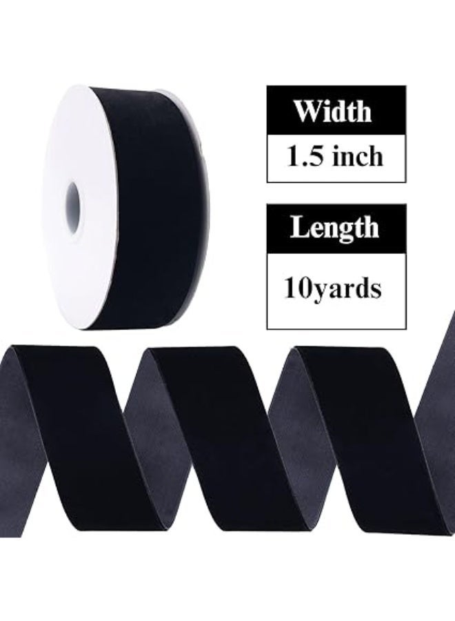 الشريط المخملي الأسود ، 1-1 / 2 بوصة × 10 ياردة واحدة الوجه الشريط المخملي التقطيع للهدية غلاف ديكورات عيد الميلاد ، صنع قوس الشعر ، الأولاد - Image 2