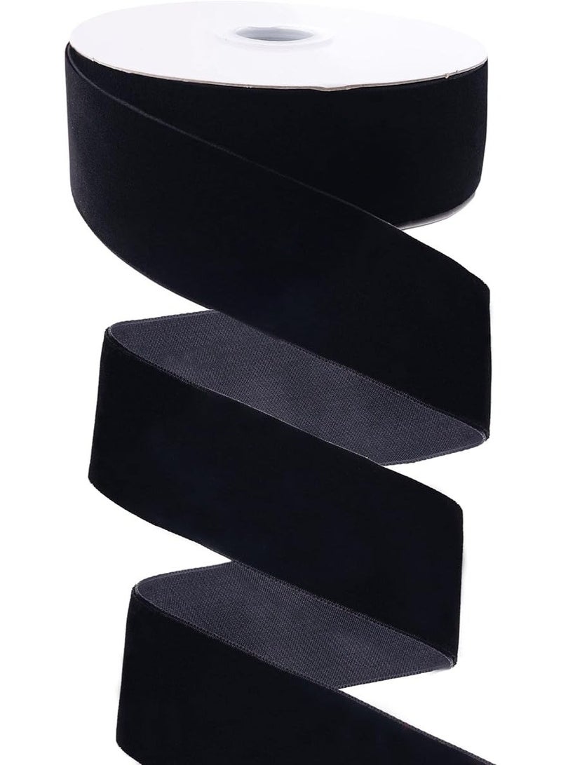 الشريط المخملي الأسود ، 1-1 / 2 بوصة × 10 ياردة واحدة الوجه الشريط المخملي التقطيع للهدية غلاف ديكورات عيد الميلاد ، صنع قوس الشعر ، الأولاد - Image 1