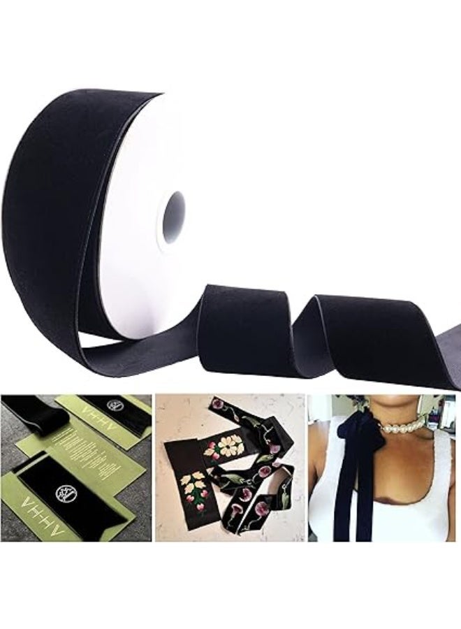الشريط المخملي الأسود ، 1-1 / 2 بوصة × 10 ياردة واحدة الوجه الشريط المخملي التقطيع للهدية غلاف ديكورات عيد الميلاد ، صنع قوس الشعر ، الأولاد - Image 4