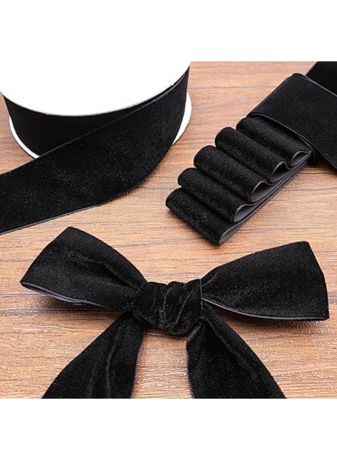 الشريط المخملي الأسود ، 1-1 / 2 بوصة × 10 ياردة واحدة الوجه الشريط المخملي التقطيع للهدية غلاف ديكورات عيد الميلاد ، صنع قوس الشعر ، الأولاد - Image 3