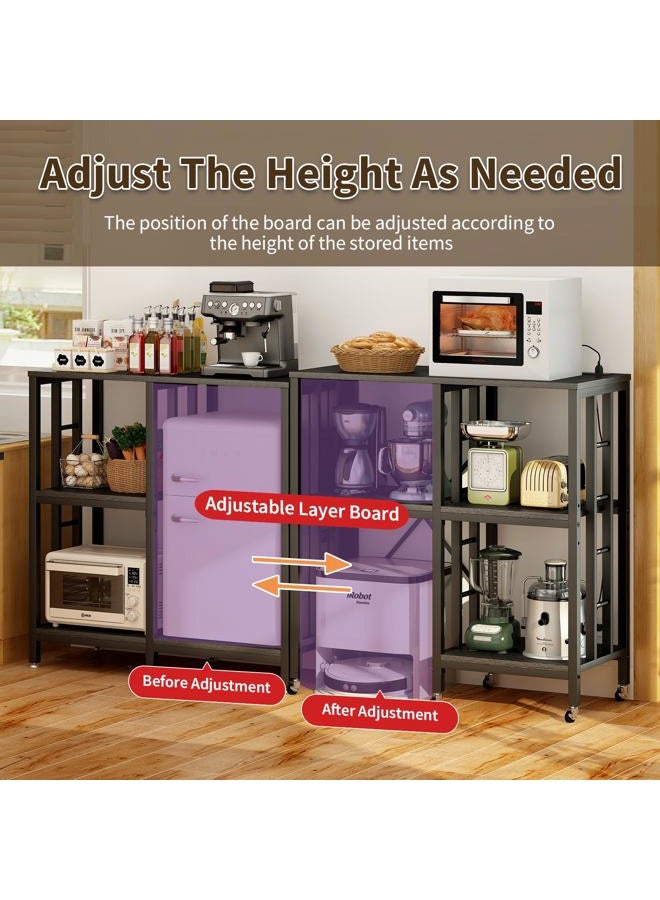METYERRY Adjustable Kitchen Bakers Rack with Power Outlet,4-Tier Microwave Stand Kitchen Cart,Mini Fridge Stand with Storage,Bar Cabinet,Suitable for Office,Coffee Bar,Living Room,Patio, Black - Image 2