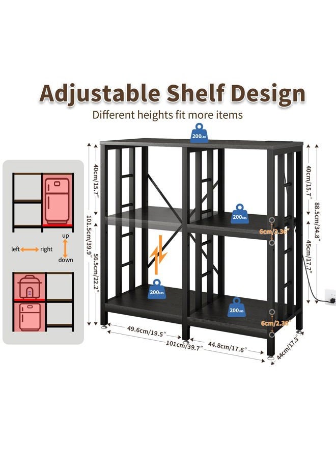 METYERRY Adjustable Kitchen Bakers Rack with Power Outlet,4-Tier Microwave Stand Kitchen Cart,Mini Fridge Stand with Storage,Bar Cabinet,Suitable for Office,Coffee Bar,Living Room,Patio, Black - Image 3