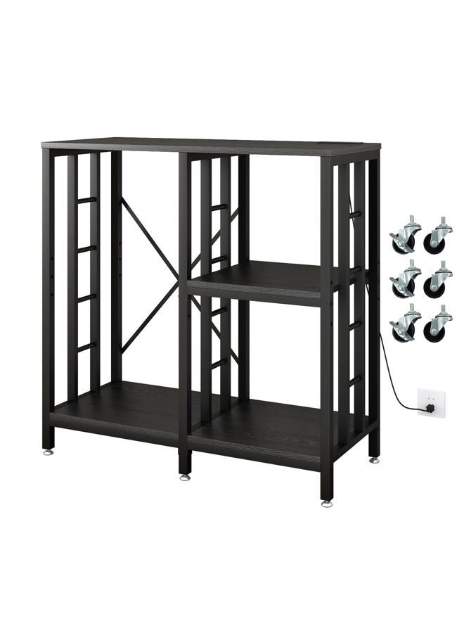 METYERRY Adjustable Kitchen Bakers Rack with Power Outlet,4-Tier Microwave Stand Kitchen Cart,Mini Fridge Stand with Storage,Bar Cabinet,Suitable for Office,Coffee Bar,Living Room,Patio, Black - Image 1
