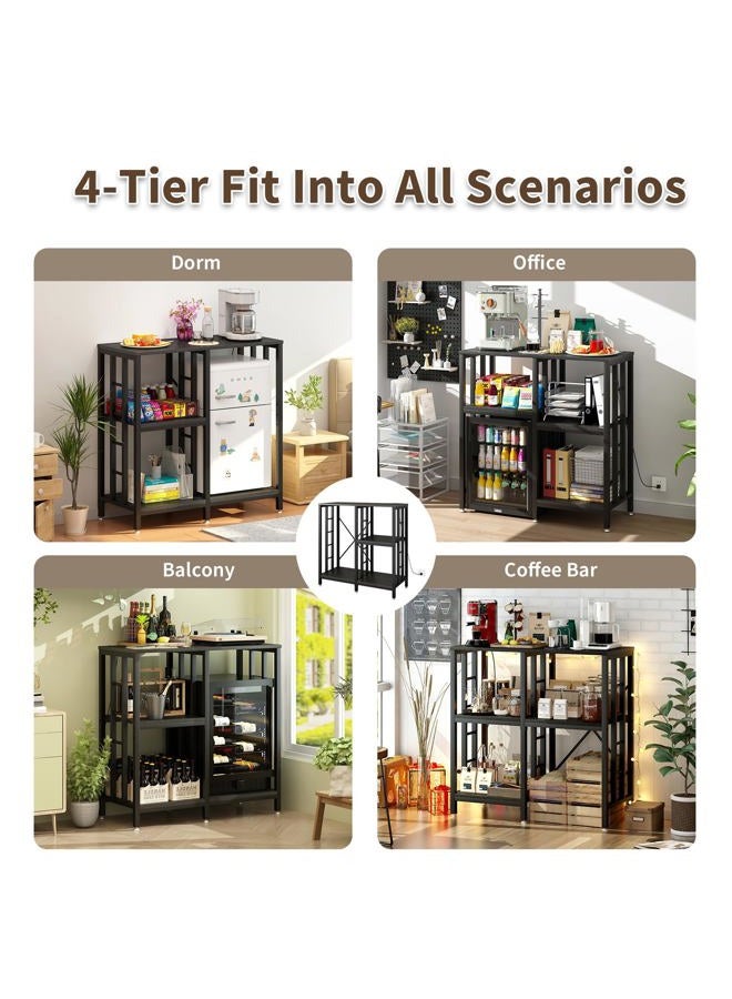 METYERRY Adjustable Kitchen Bakers Rack with Power Outlet,4-Tier Microwave Stand Kitchen Cart,Mini Fridge Stand with Storage,Bar Cabinet,Suitable for Office,Coffee Bar,Living Room,Patio, Black - Image 4