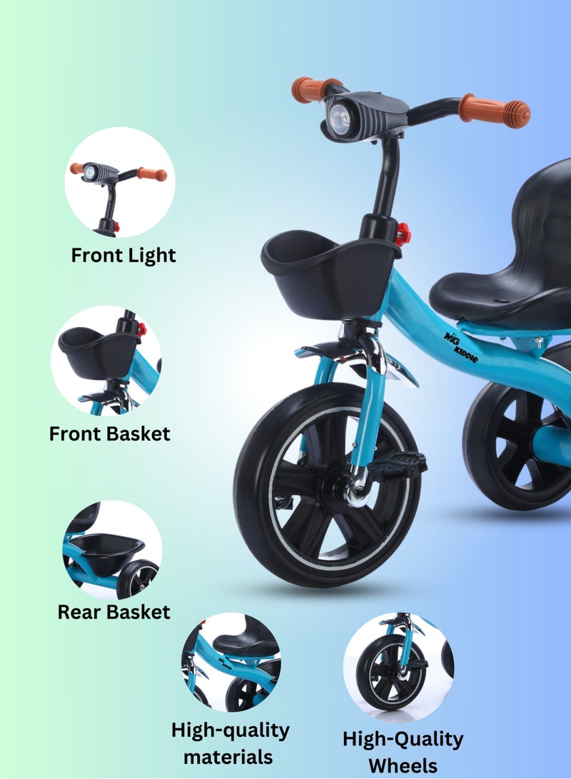 MG Baby Kids Tricycle 3-Wheels Bike for Kids 2-6 Years- with Front and Rear Basket, Ride On Toys, Front Light, Adjustable Seat, Non-Slip Tires - Suitable for Indoor & Outdoor Use for Children - Image 2