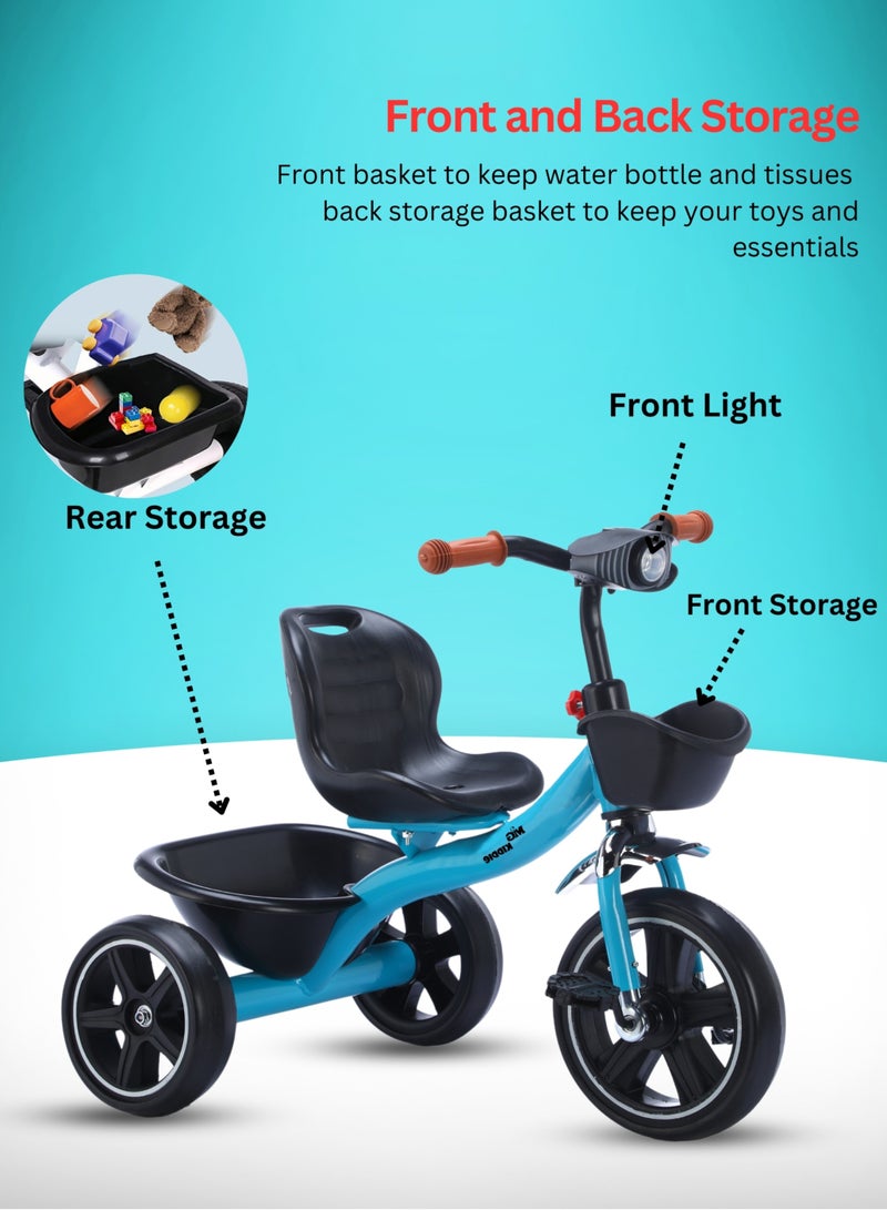 MG Baby Kids Tricycle 3-Wheels Bike for Kids 2-6 Years- with Front and Rear Basket, Ride On Toys, Front Light, Adjustable Seat, Non-Slip Tires - Suitable for Indoor & Outdoor Use for Children - Image 3
