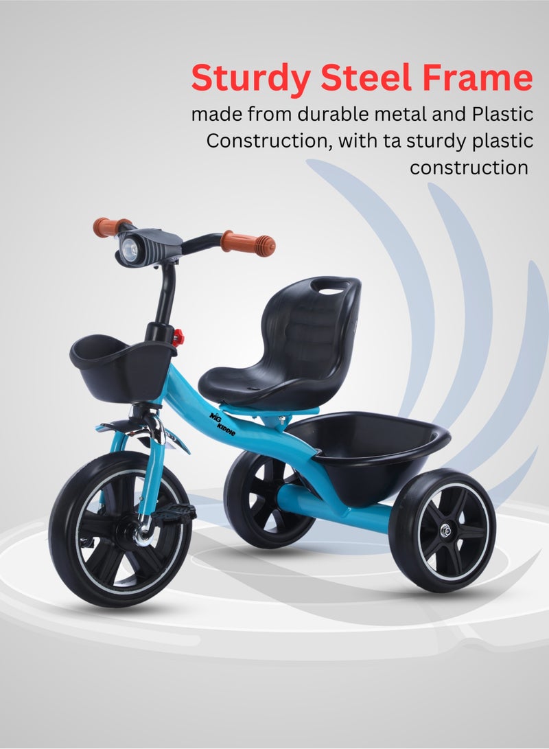 MG Baby Kids Tricycle 3-Wheels Bike for Kids 2-6 Years- with Front and Rear Basket, Ride On Toys, Front Light, Adjustable Seat, Non-Slip Tires - Suitable for Indoor & Outdoor Use for Children - Image 4