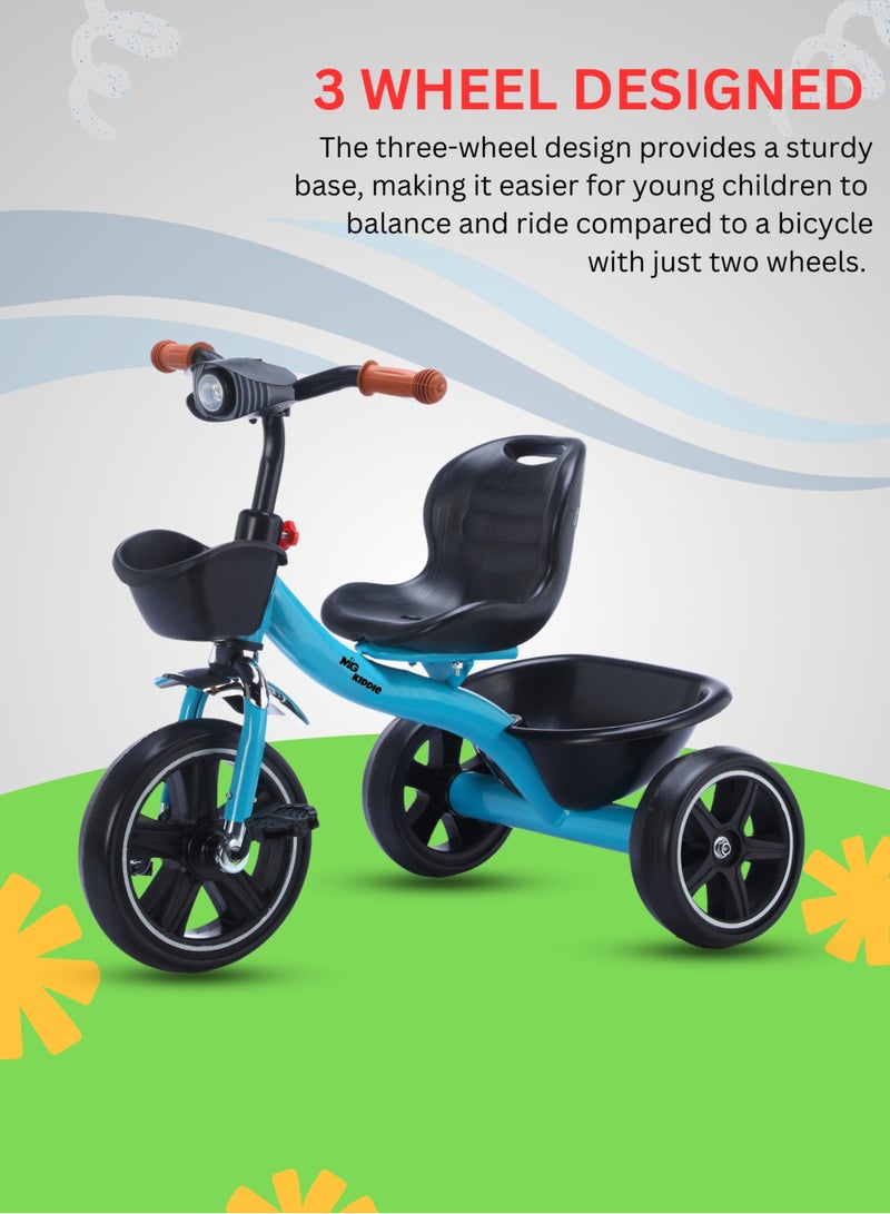 MG Baby Kids Tricycle 3-Wheels Bike for Kids 2-6 Years- with Front and Rear Basket, Ride On Toys, Front Light, Adjustable Seat, Non-Slip Tires - Suitable for Indoor & Outdoor Use for Children - Image 5