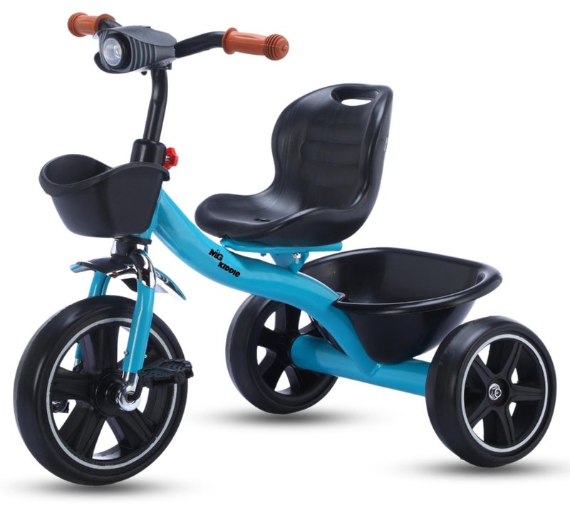MG Baby Kids Tricycle 3-Wheels Bike for Kids 2-6 Years- with Front and Rear Basket, Ride On Toys, Front Light, Adjustable Seat, Non-Slip Tires - Suitable for Indoor & Outdoor Use for Children - Image 1