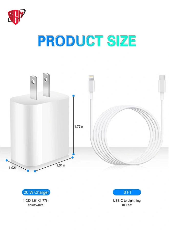 iPhone 13 Fast ChargerApple MFi Certified‘20W USB C Fast Charger Block PD Wall Plug Charger with 3FT Type C to Lightning Cable for iPhone 13/13 Pro/13 Pro Max/12/12 Pro/11/11 Pro/XS Max/XR/AirPods