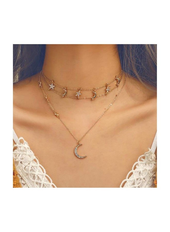 Chargances Bohemia Gold Moon And Stars Necklace For Women Fashion Gold Choker Necklace Delicate Moon Stars Jewelry For Women And Girls - Image 2