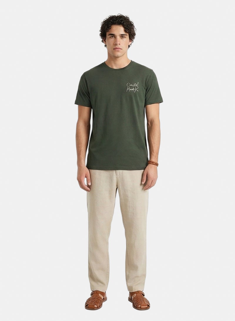 RAVIN Men Olive Green Coastal Mood Graphic Back Print T-Shirt - Image 3