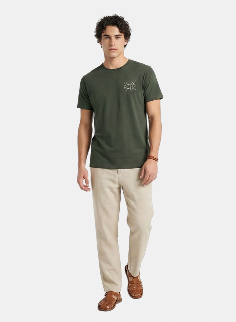 RAVIN Men Olive Green Coastal Mood Graphic Back Print T-Shirt - Image 4