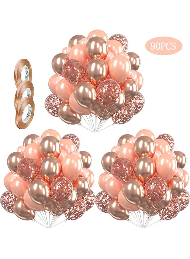 90PCS 12-inch Balloons with Rose Gold Ribbon for Party Birthday Wedding Bridal Shower Decorations  - Image 1