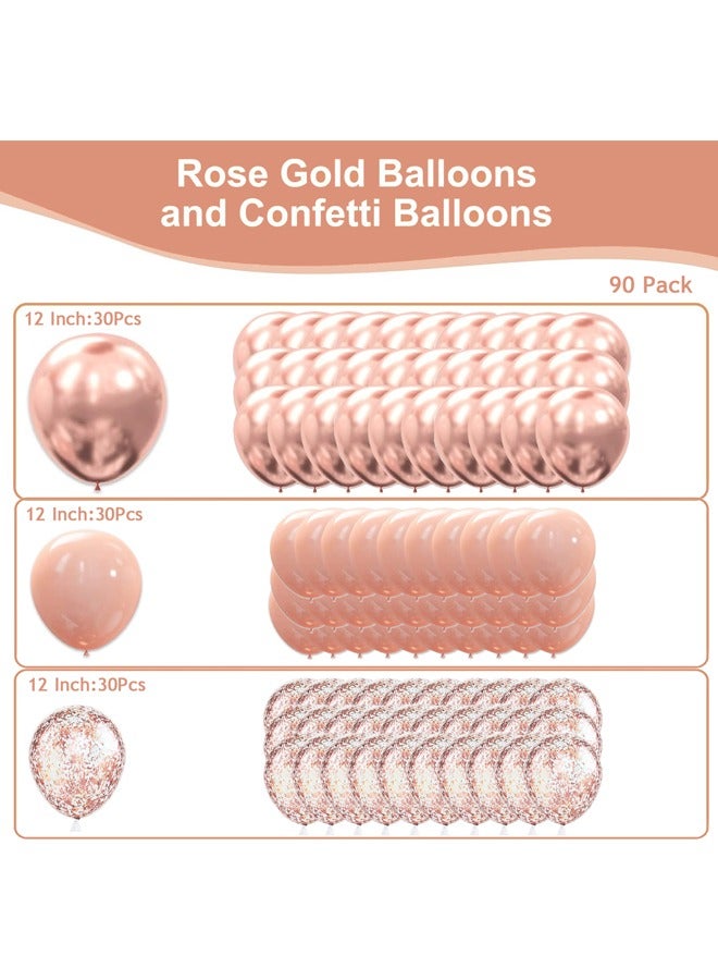 90PCS 12-inch Balloons with Rose Gold Ribbon for Party Birthday Wedding Bridal Shower Decorations  - Image 2