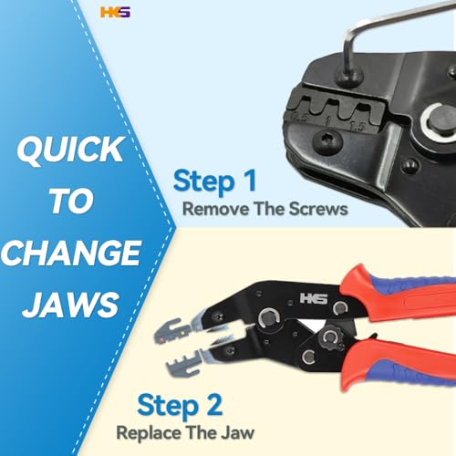HKS Ratcheting Crimping Tool Set 12 PCS with Wire Stripper & Changeable Jaws for Dupont JST MOLEX - Open Barrel Terminals, Insulated & Non-Insulated Ferrules, Butt Connectors, Solar & Coax Connectors - Image 4