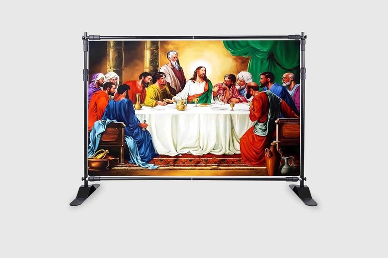 Backdropon خلفية يسوع المسيح لعيد الفصح عشية العشاء الأخير مع اثني عشر رسولاً خلفية مقدسة المخلص وتلاميذه في يوم الخميس المقدس تصوير ديني بحجم 5 أقدام ارتفاع و8 أقدام عرض (5 * 8) - Image 2