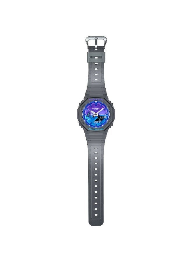 G-SHOCK Analog-Digital Men’s Watch GA-2100FLS-8A2, 45.4 mm Flame Inside Blue Dial, Grey Carbon Core Guard Case & Resin Strap, Shock-Resistant, Double LED Light, 200 m WR - Image 2