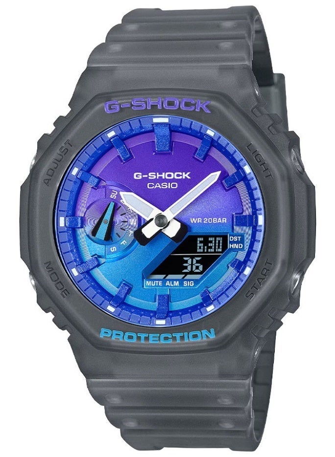 G-SHOCK Analog-Digital Men’s Watch GA-2100FLS-8A2, 45.4 mm Flame Inside Blue Dial, Grey Carbon Core Guard Case & Resin Strap, Shock-Resistant, Double LED Light, 200 m WR - Image 1