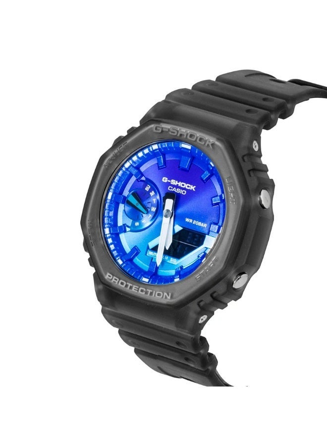 G-SHOCK Analog-Digital Men’s Watch GA-2100FLS-8A2, 45.4 mm Flame Inside Blue Dial, Grey Carbon Core Guard Case & Resin Strap, Shock-Resistant, Double LED Light, 200 m WR - Image 3