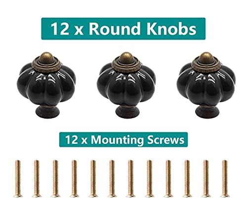 Seimneire 12pcs Black Vintage Ceramic Cabinet Knobs and Drawer Pulls with Mounting Screws - Image 2