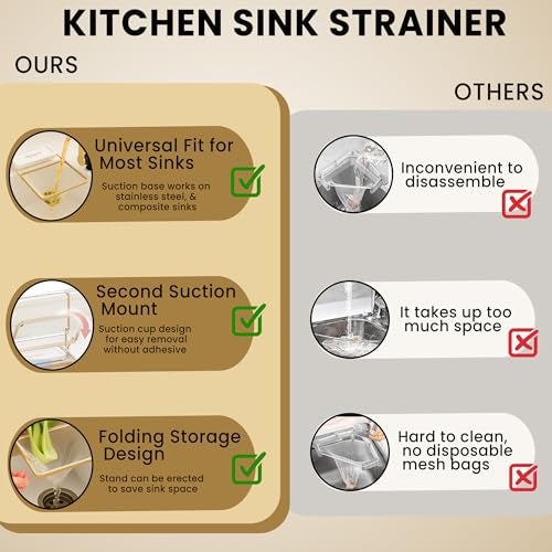 EASELR Kitchen Sink Hanging Strainer with 100 Sink Strainer Net Bag, Stainless Steel Corner Sink Basket Holder Mesh Sink Strainers for Kitchen Sink Food Catcher, Sink Trash Catcher for Garbage Leftovers - Image 4