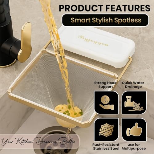 EASELR Kitchen Sink Hanging Strainer with 100 Sink Strainer Net Bag, Stainless Steel Corner Sink Basket Holder Mesh Sink Strainers for Kitchen Sink Food Catcher, Sink Trash Catcher for Garbage Leftovers - Image 3