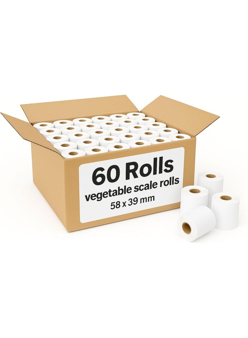 Aoura Grp AOURA 58x39 mm Label Rolls | 60 pcs | Vegetable Scale & POS Receipt Paper | Compatible with PDQ, EPOS, EFTPOS, Credit Card Machines - Image 1