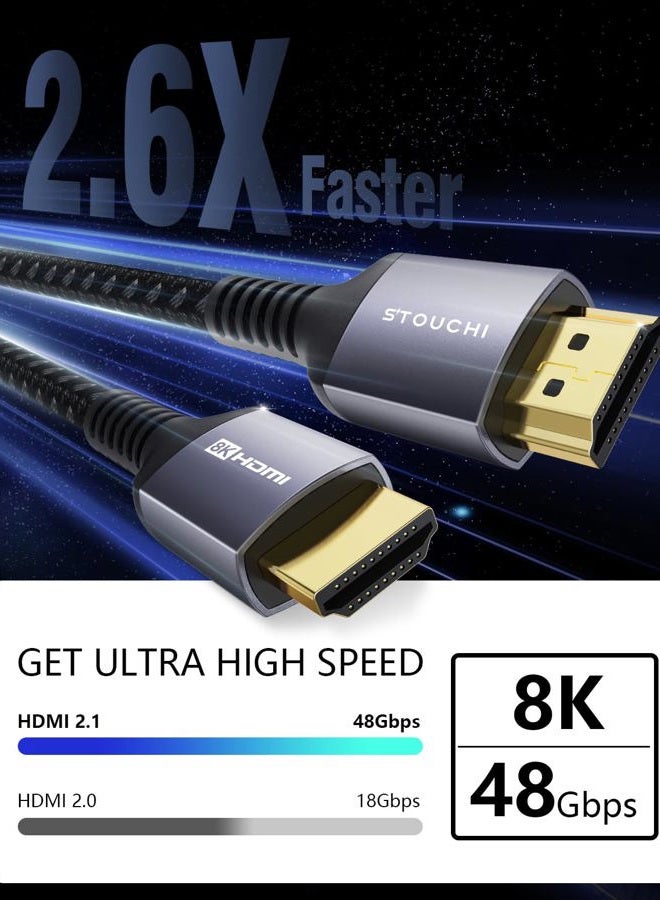 Stouchi HDMI 2.1 Cable 4ft 48Gbps, Ultra High Speed HDMI Cord 8K60 4K120 144Hz RTX 3090 eARC HDR10 HDCP 2.2&2.3 Dolby Compatible with Playstation 5/PS5/Xbox Series X/Apple TV 4K/Roku TV/HDTV/Blu-ray - Image 4