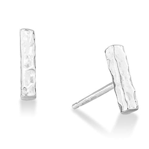 Miabella 925 Sterling Silver or 18K Gold Plated Hammered Minimalist Flat Bar Dainty Stud Earrings for Women Made in Italy (sterling silver) - Image 1