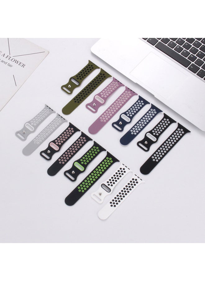 Generic Silicone Two-color Strap Suitable For Apple Nike Iwatch Hole Breathable Butterfly 8-word Buckle Sports Watch Strap-Color:Black + Pink-Specifications:42/44/45/49 M L  - Image 4