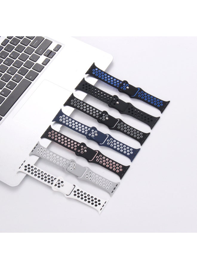 Generic Silicone Two-color Strap Suitable For Apple Nike Iwatch Hole Breathable Butterfly 8-word Buckle Sports Watch Strap-Color:Black + Pink-Specifications:42/44/45/49 M L  - Image 5