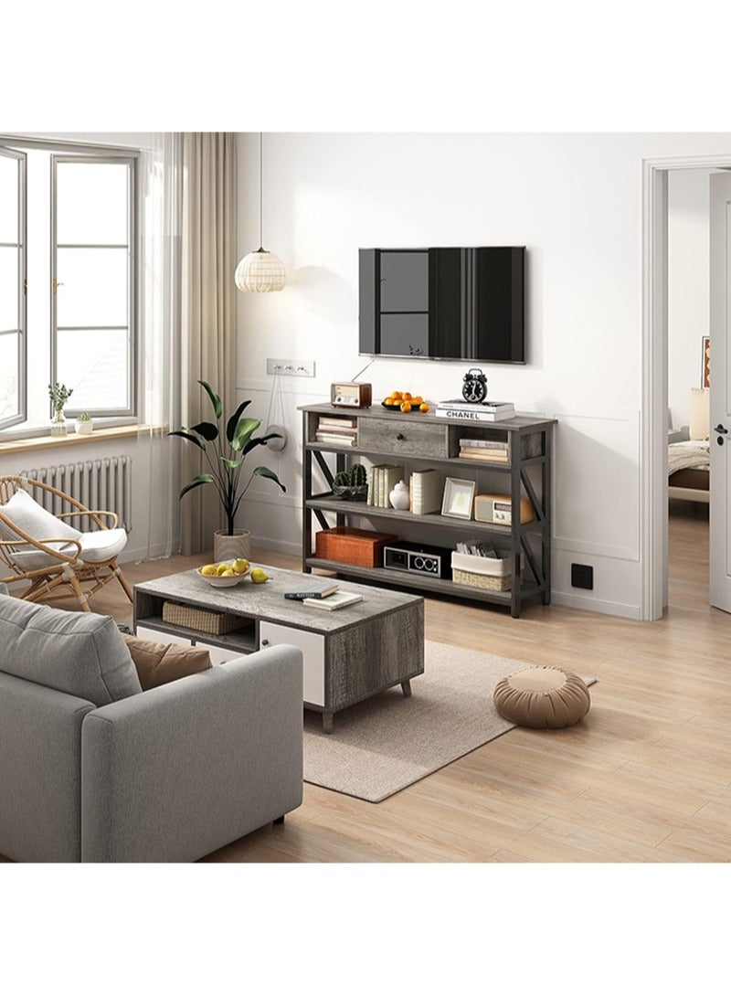 AGD 3-Tier Console Table with Drawer, Artificial Wooden Shelves for Living Room Sofa, Foyer, Kitchen Table, 100x30x79cm Gray - Image 5