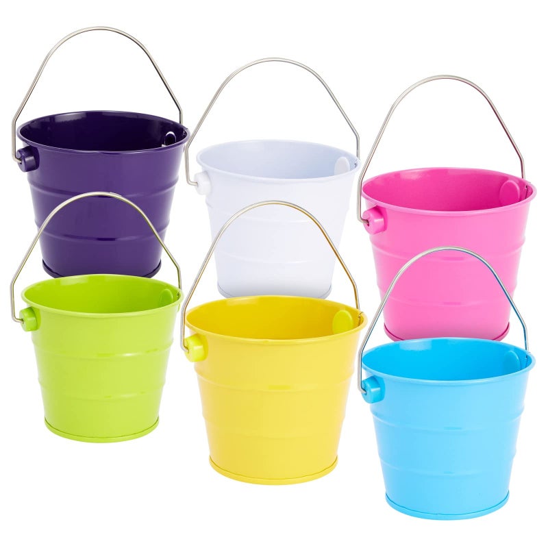 Juvale 6 Pack Mini Buckets with Handles for Kids Small Metal Buckets for Classroom Party Favors or Creative Crafts DIY Projects Mini Pails Tin Cans for Crafts 6 Colors 325 x 275 in