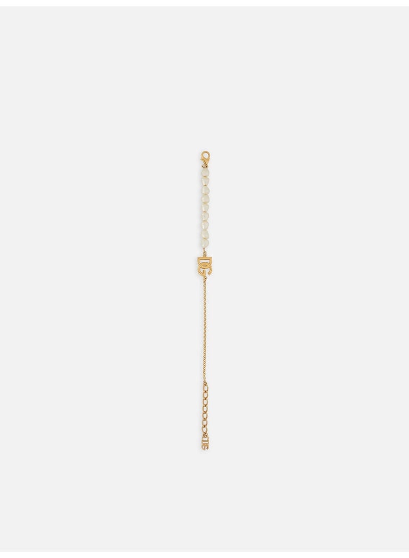 D&G Logo Pearl Chain Bracelet | Gold asymmetric luxury bracelet - Image 4