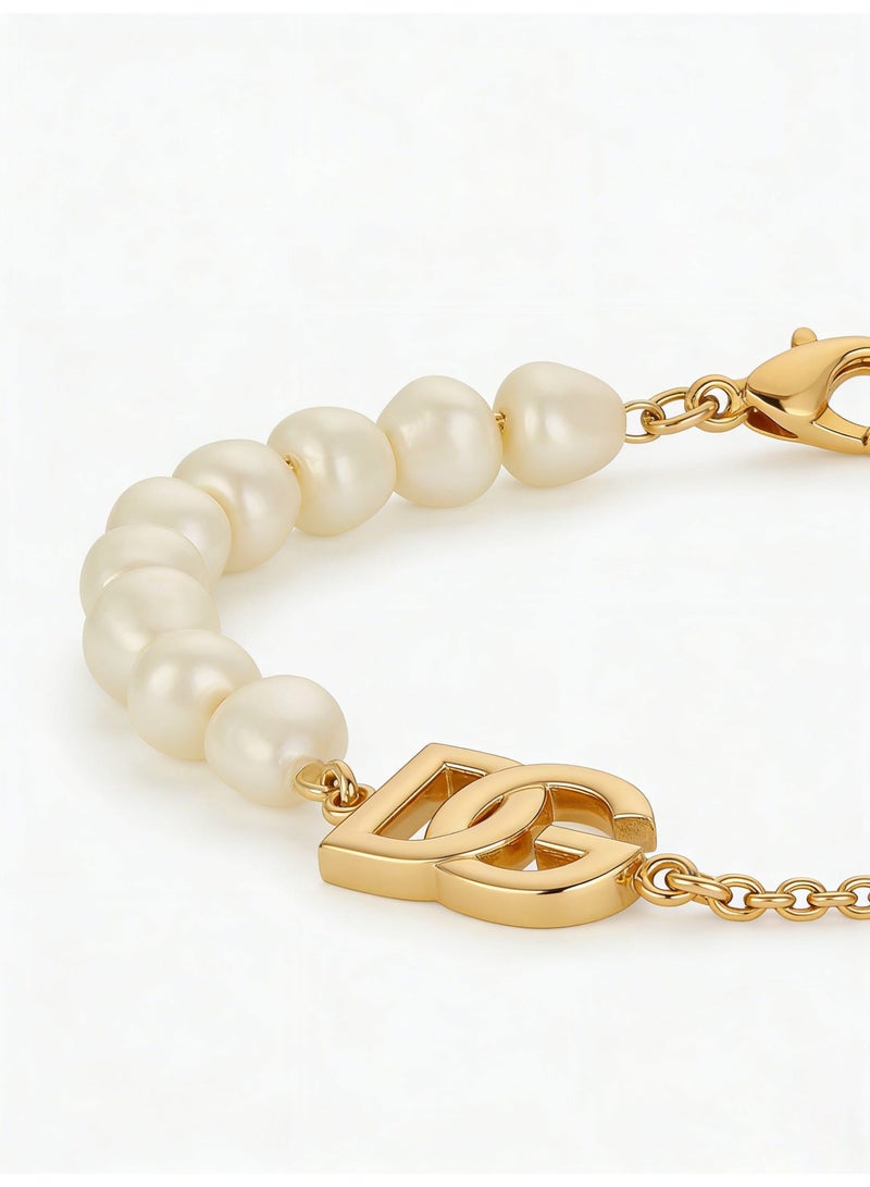 D&G Logo Pearl Chain Bracelet | Gold asymmetric luxury bracelet - Image 2