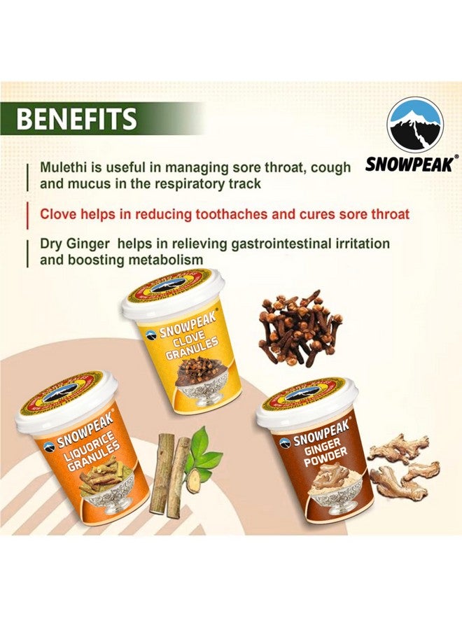 Snowpeak Combo Pack - Mulethi (Liquorice) Granules 50g, Clove (Laung/Lavang) Granules 50g & Ginger (Adrak) Powder 40g | Natural Ingredients for Tea, Kadha, Cooking & Wellness | Pack of 3 - Image 2