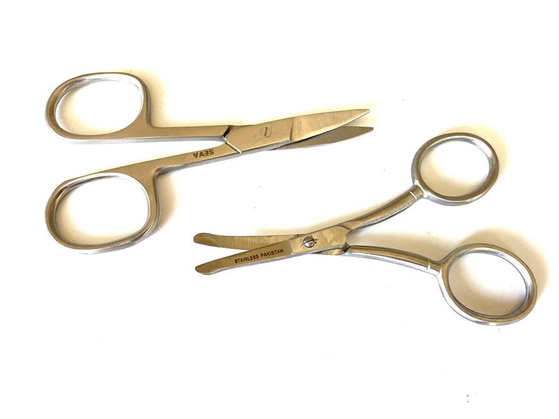 MedTool Facial Hair Small Grooming Scissors For Men Women  Eyebrow Nose Hair Mustache Beard Eyelashes Ear Trimming Kit  Curved and Rounded Safety Tip Clippers For Hair Cutting  Stainless Steel 2PCS