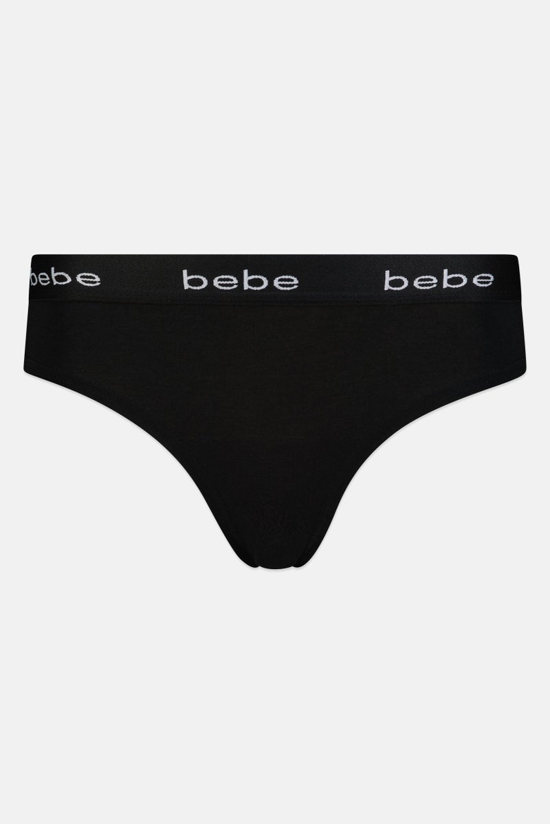bebe Women 3 Pieces Brand Logo Cheeky Panties, Black - Image 4