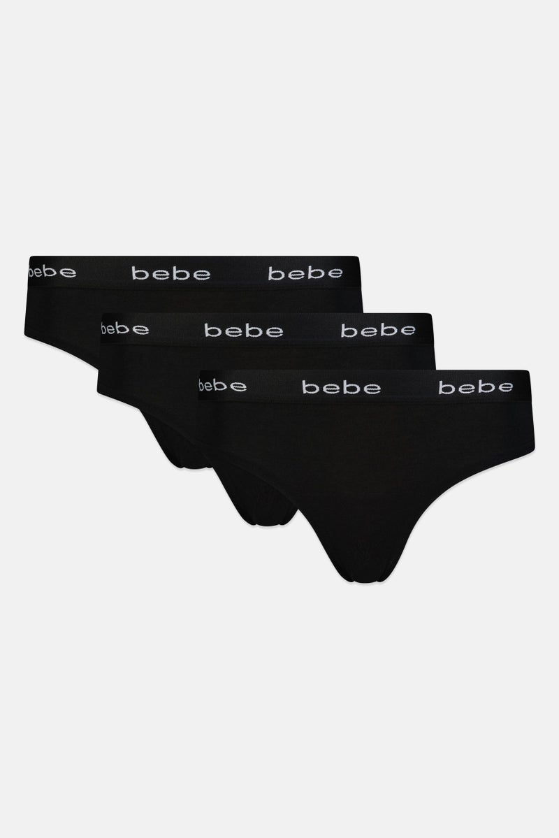 bebe Women 3 Pieces Brand Logo Cheeky Panties, Black - Image 2