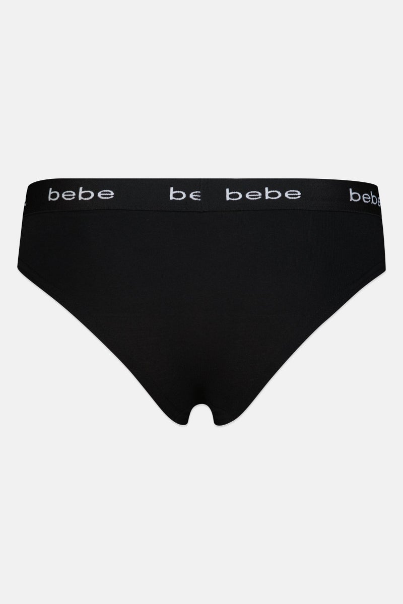 bebe Women 3 Pieces Brand Logo Cheeky Panties, Black - Image 3