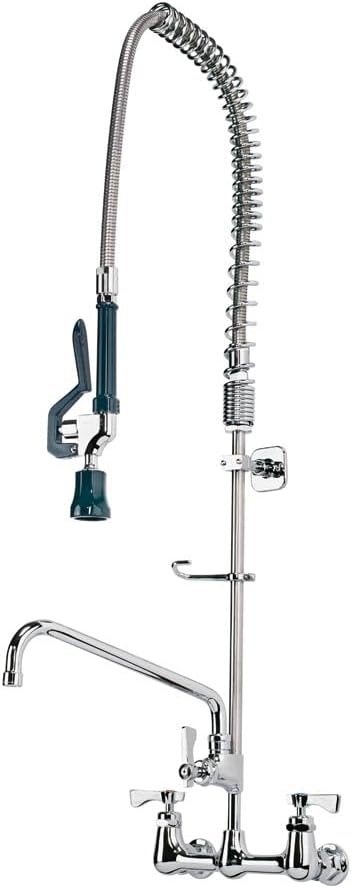 صنبور كراون 17109WL 8 من سلسلة رويال مع تركيب حائط مسبق الشطف مع فوهة قابلة للتدوير 12 لمطبخ المطاعم 12 جالون في الدقيقة 1214W x 15D x 36H مطلي بالكروم NSF