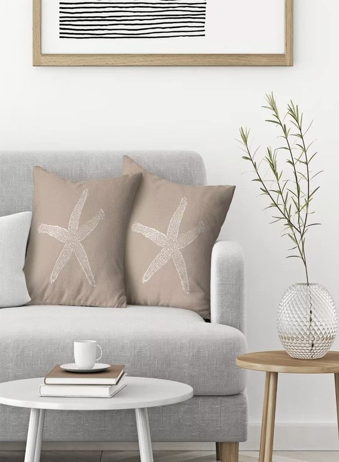 AEIOAE Coastal Pillow Covers 18 X 18 Inch Set of 2, Brown Tan Starfish Throw Pillow Covers Beach Pillowcase Linen Nautical Decor for Indoor Outdoor Home Sofa Bedroom Living Room - Image 2