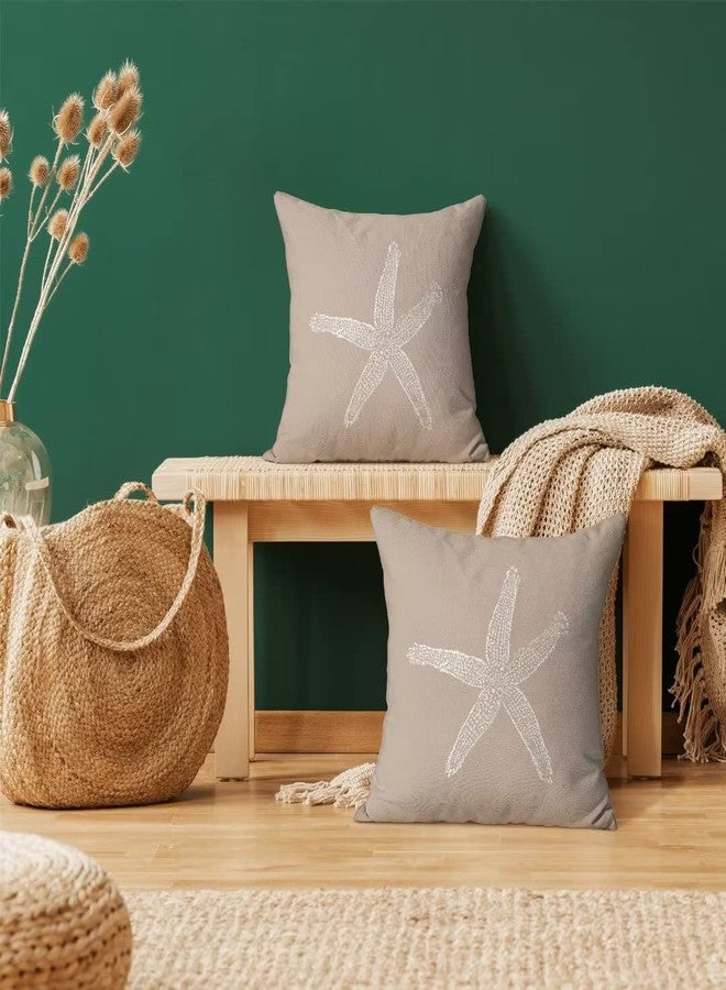 AEIOAE Coastal Pillow Covers 18 X 18 Inch Set of 2, Brown Tan Starfish Throw Pillow Covers Beach Pillowcase Linen Nautical Decor for Indoor Outdoor Home Sofa Bedroom Living Room - Image 3