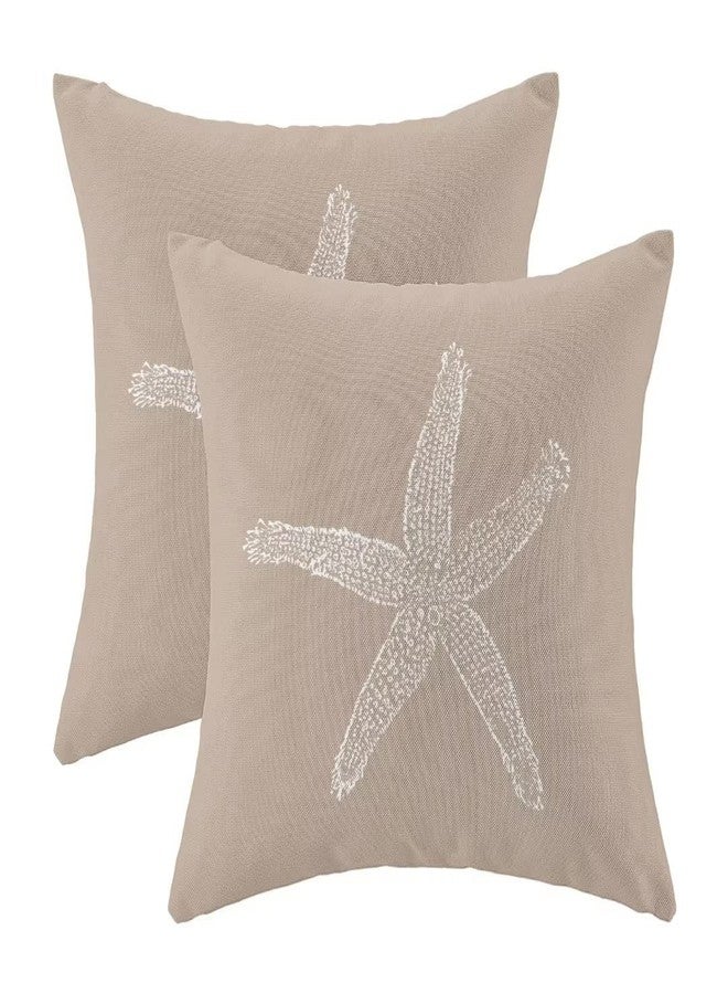 AEIOAE Coastal Pillow Covers 18 X 18 Inch Set of 2, Brown Tan Starfish Throw Pillow Covers Beach Pillowcase Linen Nautical Decor for Indoor Outdoor Home Sofa Bedroom Living Room - Image 1