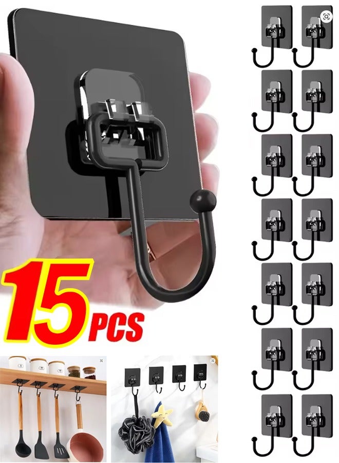 15-piece Self Adhesive Hooks-Wall Hooks-Without Nails Drill Free Strong Sticky Hook-for Home, Bathroom, Kitchen, Office, Rotating Waterproof Strong  Wall Door Storage Hanging Hook  - Image 1