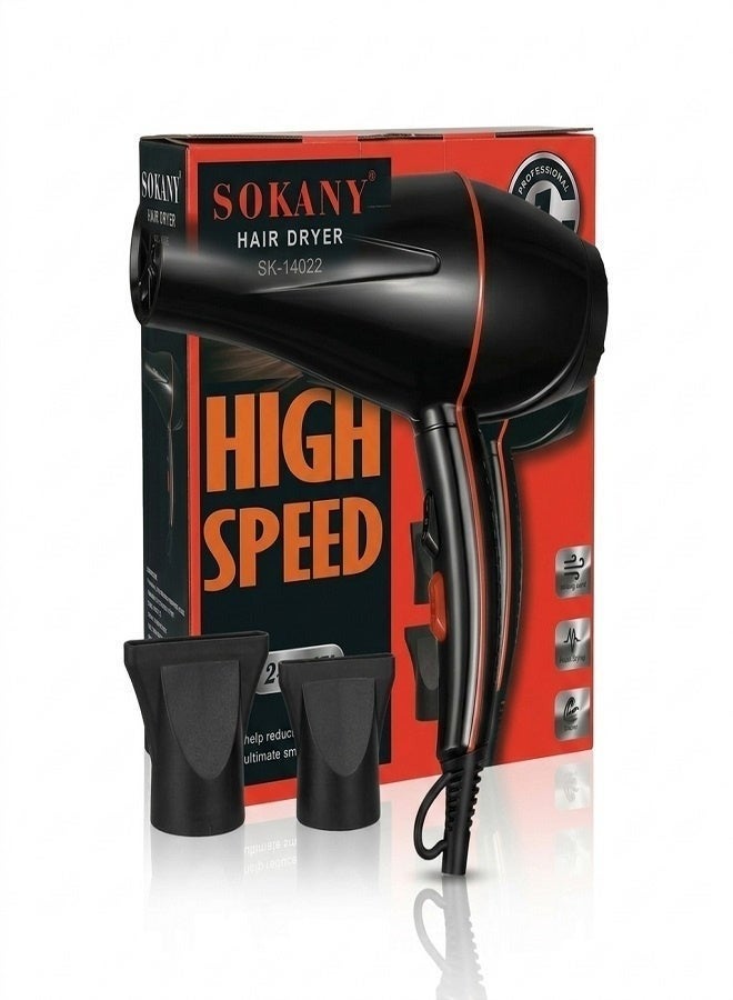 sokany SK-14022 Professional Hair Dryer 2400W with 2 Attachments 2 Speeds & 2 Heat Settings Hot & Cold Air Hanging Loop Enhances Hair Luster Ergonomic Design for Salon & Home Use Suitable for All Hair Types - Image 2