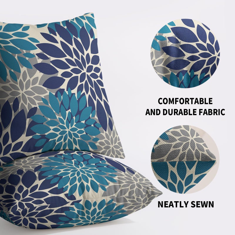 Smozenith Smozenith Navy Blue Grey Gray Pillow Covers 20X20 Inch Set of 2  Summer Modern Geometry Dahlia Floral Print Decorative Throw Pillow Covers Outdoor Farmhouse Cushion Case for Couch Sofa Bed Decor  - Image 5